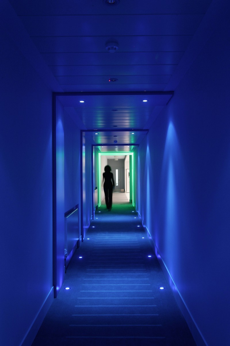 Blue lit corridor