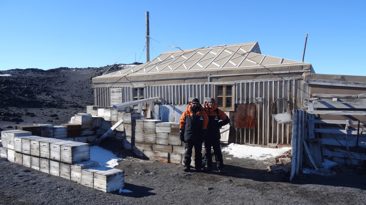 Hugh Broughton and Stephen Middleton at Cape Royds Hut