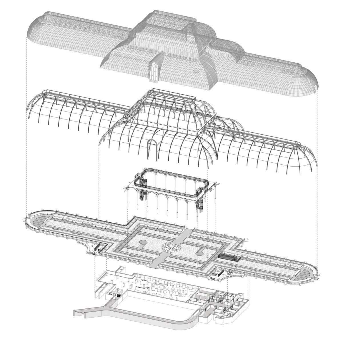 Exploded isometric view of the Palm House